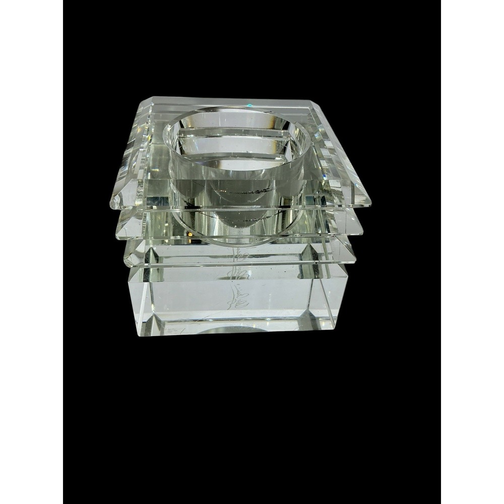 OLEG CASSINI CRYSTAL VOTIVE TEA LIGHT CANDLE HOLDER SAMANTHA #117641 SIGNED ***